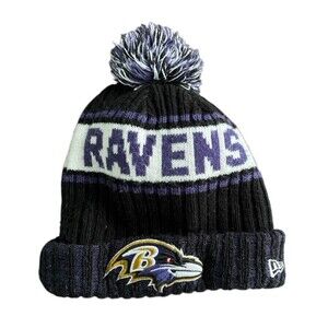 Baltimore Ravens Winter Knit Hat Thermal Fleece Lined Pom Cuffed Beanie Youth